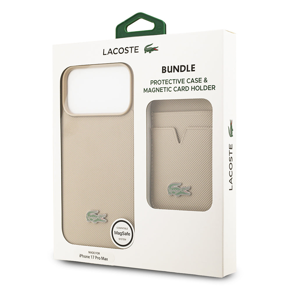 iPhone 17 Pro Max Kılıf Lacoste Orijinal Lisanslı M-safe Şarj Özellikli PU Pike Desenli Metal Logolu Kartlıklı Kılıf