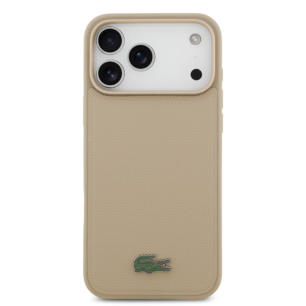 iPhone 17 Pro Max Kılıf Lacoste Orijinal Lisanslı M-safe Şarj Özellikli PU Pike Desenli Metal Logolu Kartlıklı Kılıf