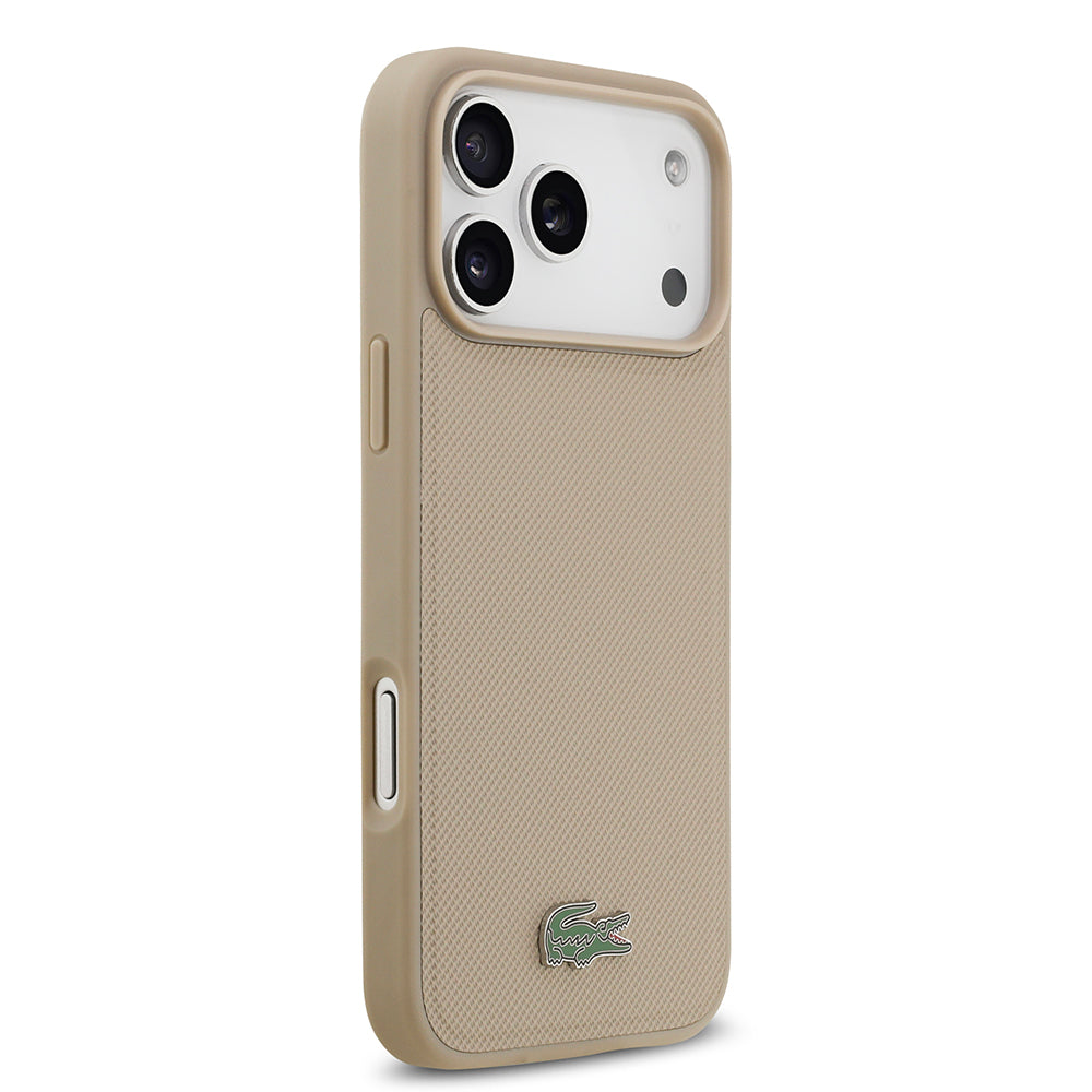 iPhone 17 Pro Max Kılıf Lacoste Orijinal Lisanslı M-safe Şarj Özellikli PU Pike Desenli Metal Logolu Kartlıklı Kılıf