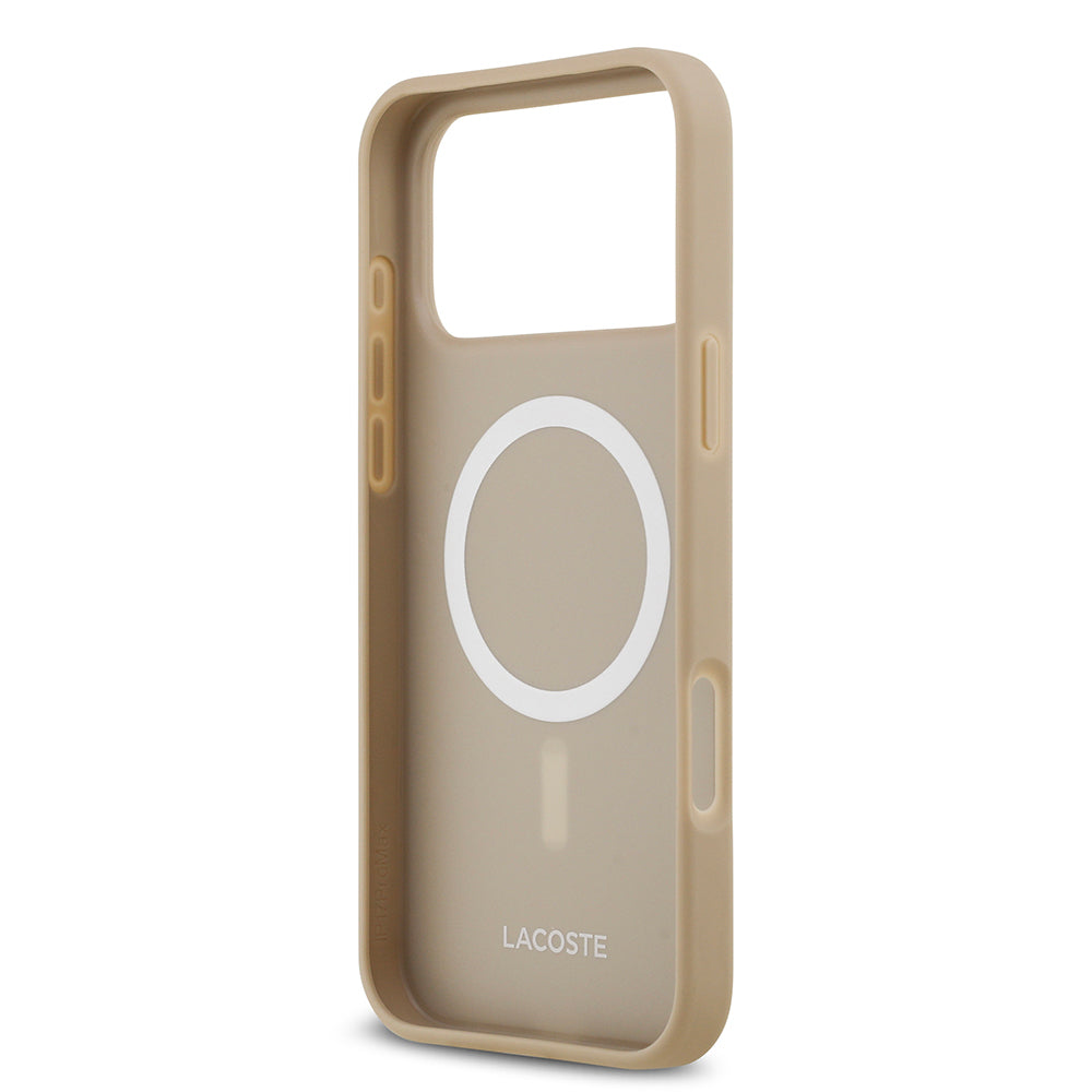 iPhone 17 Pro Max Kılıf Lacoste Orijinal Lisanslı M-safe Şarj Özellikli PU Pike Desenli Metal Logolu Kartlıklı Kılıf