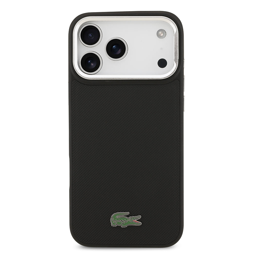 iPhone 17 Pro Max Kılıf Lacoste Orijinal Lisanslı M-safe Şarj Özellikli PU Pike Desenli Standlı Metal Logolu Kılıf