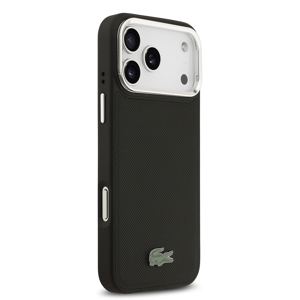 iPhone 17 Pro Max Kılıf Lacoste Orijinal Lisanslı M-safe Şarj Özellikli PU Pike Desenli Standlı Metal Logolu Kılıf