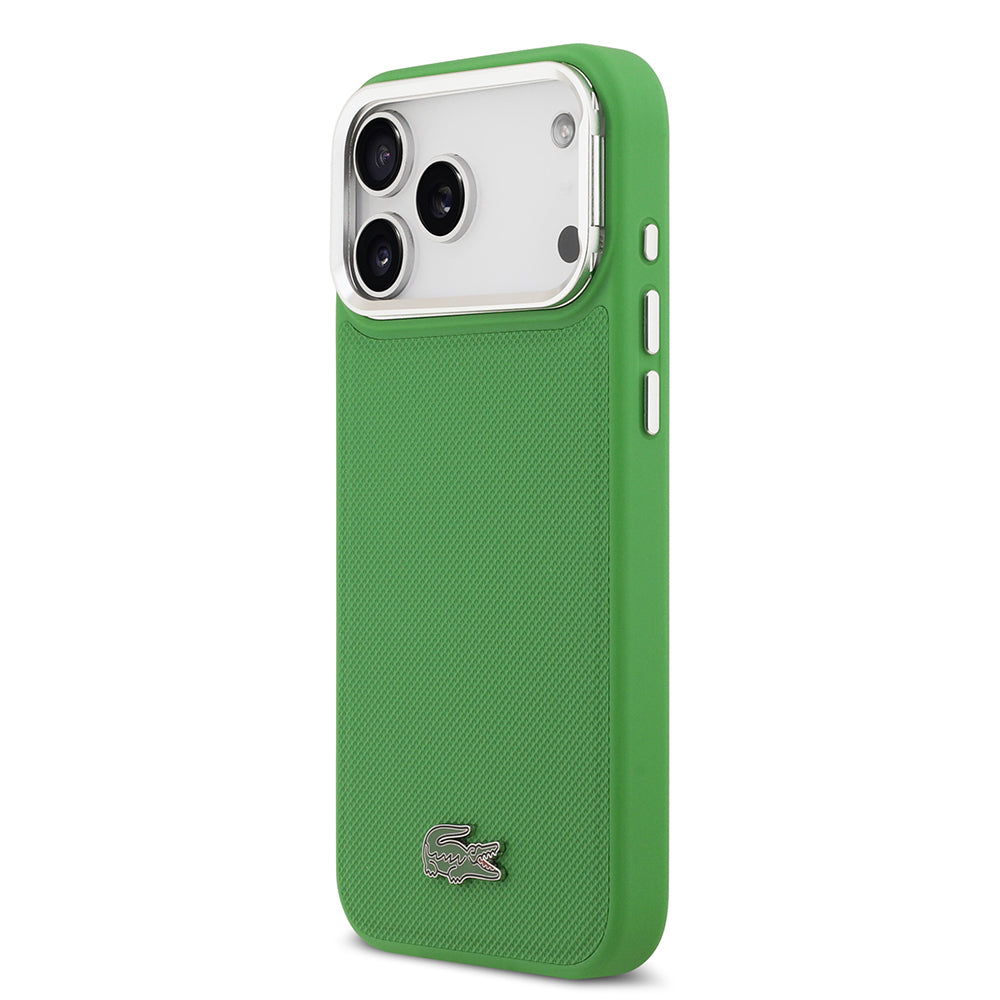 iPhone 17 Pro Max Kılıf Lacoste Orijinal Lisanslı M-safe Şarj Özellikli PU Pike Desenli Standlı Metal Logolu Kılıf