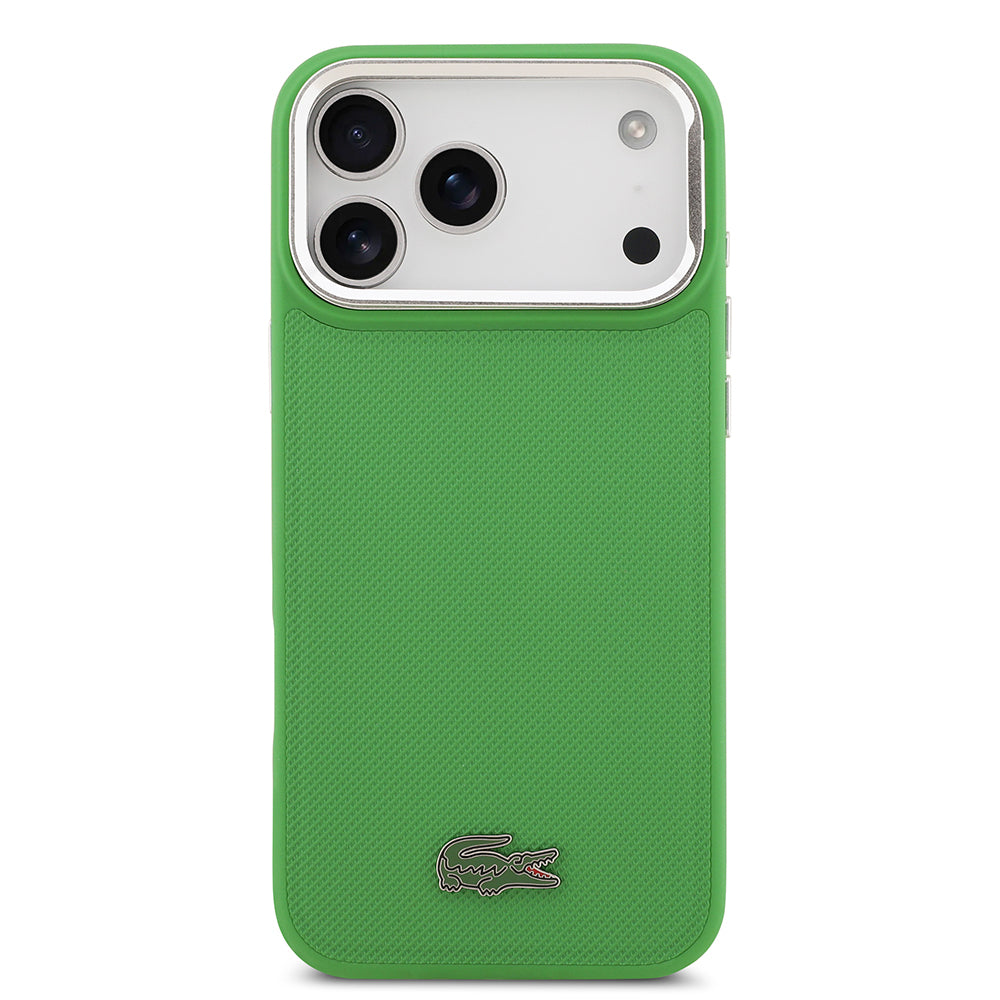 iPhone 17 Pro Max Kılıf Lacoste Orijinal Lisanslı M-safe Şarj Özellikli PU Pike Desenli Standlı Metal Logolu Kılıf