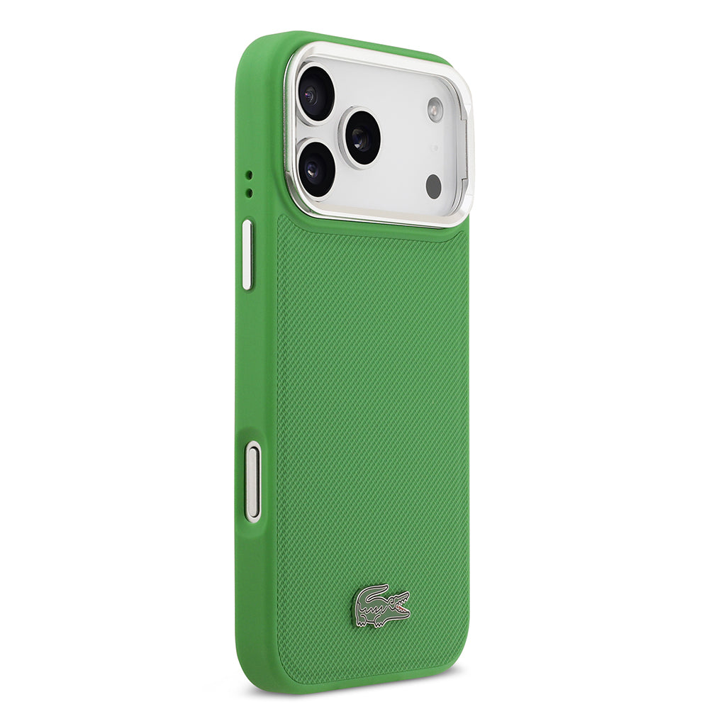 iPhone 17 Pro Max Kılıf Lacoste Orijinal Lisanslı M-safe Şarj Özellikli PU Pike Desenli Standlı Metal Logolu Kılıf