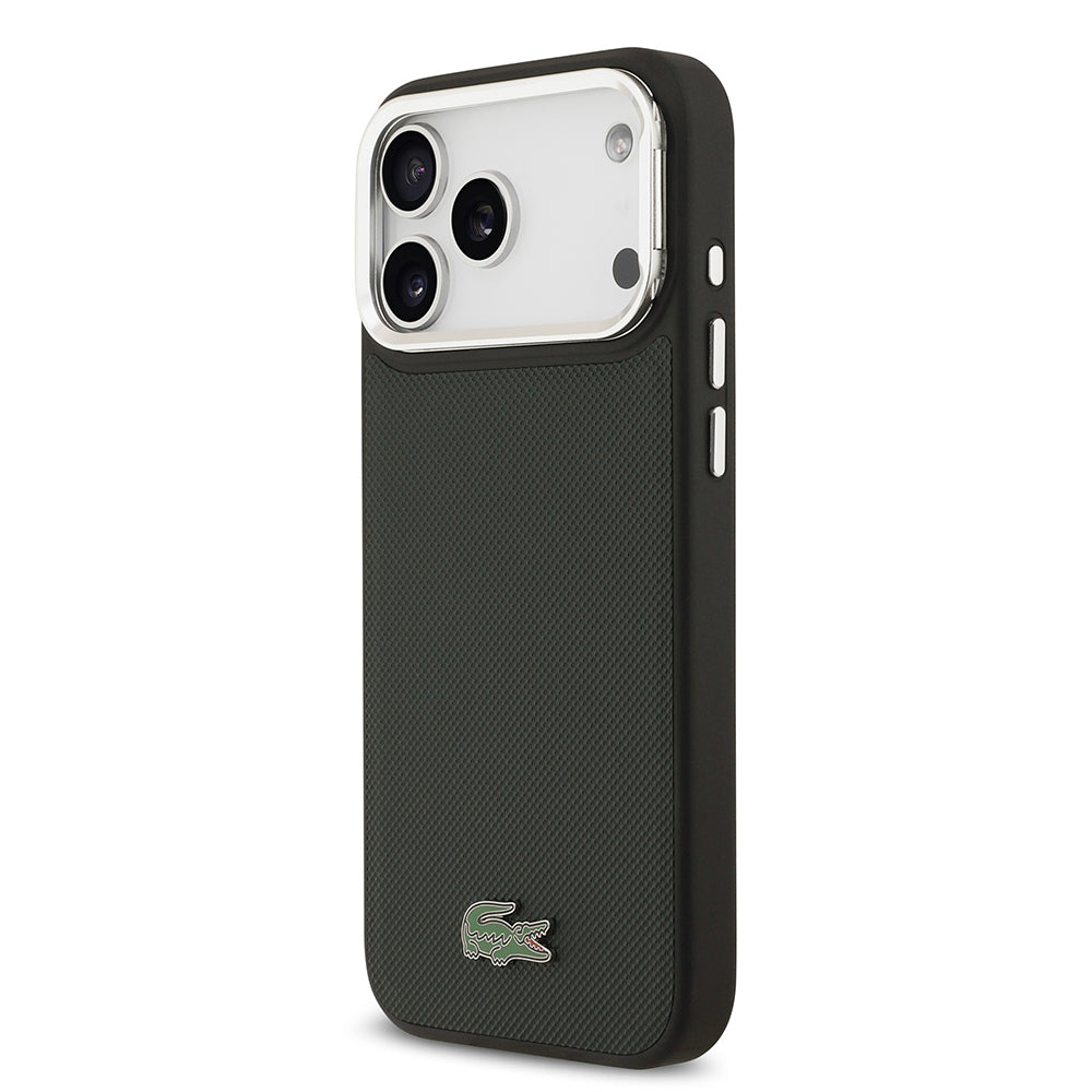 iPhone 17 Pro Max Kılıf Lacoste Orijinal Lisanslı M-safe Şarj Özellikli PU Pike Desenli Standlı Metal Logolu Kılıf