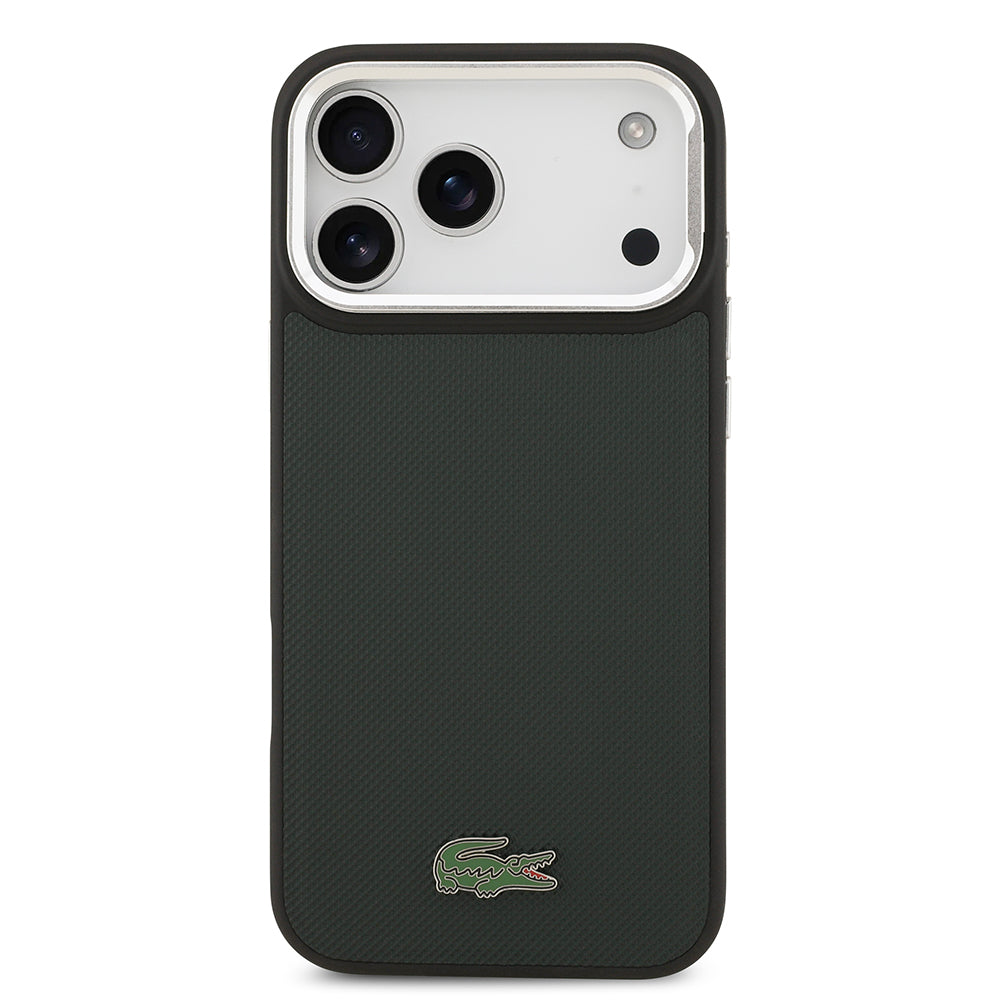 iPhone 17 Pro Max Kılıf Lacoste Orijinal Lisanslı M-safe Şarj Özellikli PU Pike Desenli Standlı Metal Logolu Kılıf