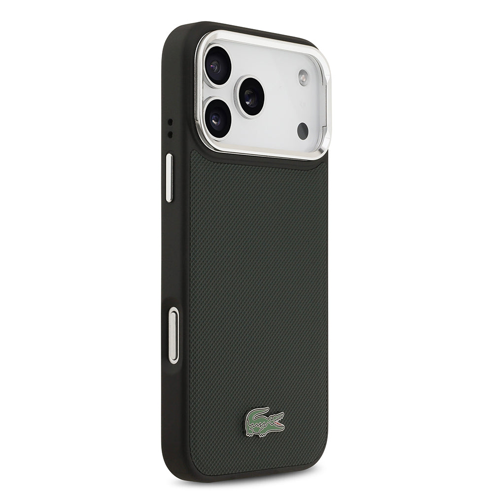 iPhone 17 Pro Max Kılıf Lacoste Orijinal Lisanslı M-safe Şarj Özellikli PU Pike Desenli Standlı Metal Logolu Kılıf