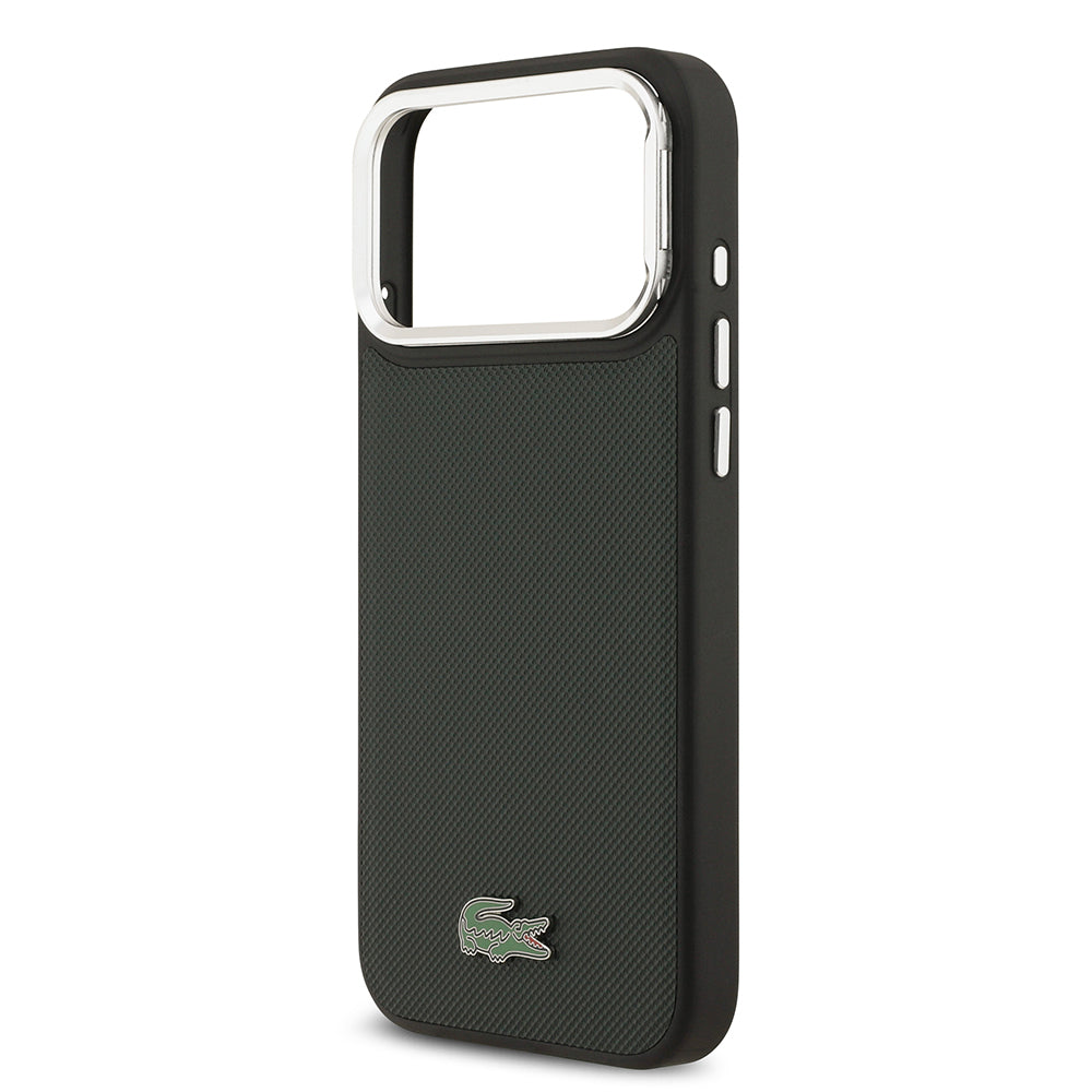 iPhone 17 Pro Max Kılıf Lacoste Orijinal Lisanslı M-safe Şarj Özellikli PU Pike Desenli Standlı Metal Logolu Kılıf