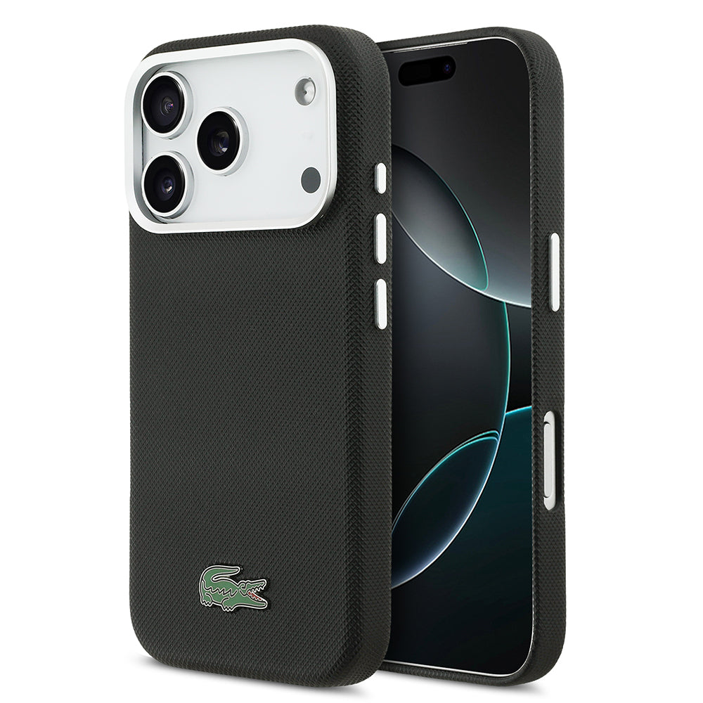 iPhone 17 Pro Max Kılıf Lacoste Orijinal Lisanslı M-Safe Şarj Özellikli PVC Pike Desenli Arka Yüzey İkonik Timsah Dokuma Logolu Kılıf
