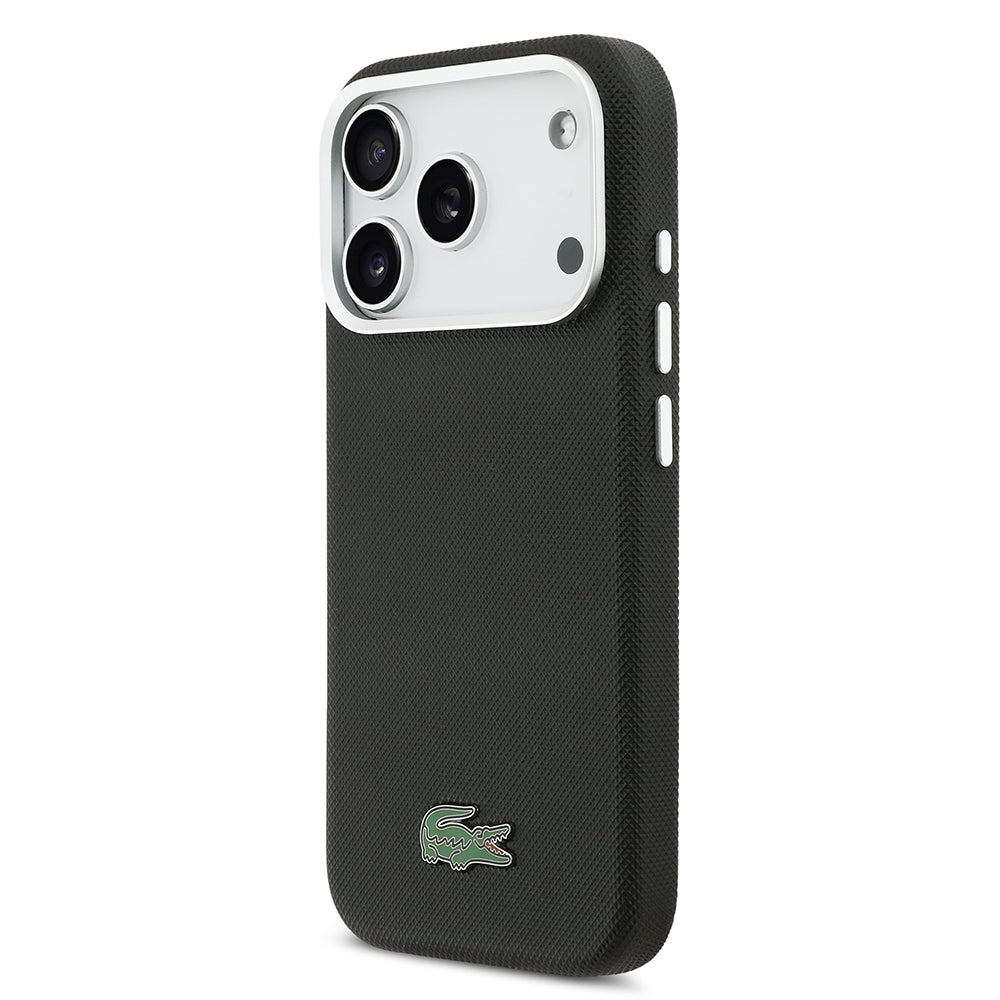 iPhone 17 Pro Max Kılıf Lacoste Orijinal Lisanslı M-Safe Şarj Özellikli PVC Pike Desenli Arka Yüzey İkonik Timsah Dokuma Logolu Kılıf