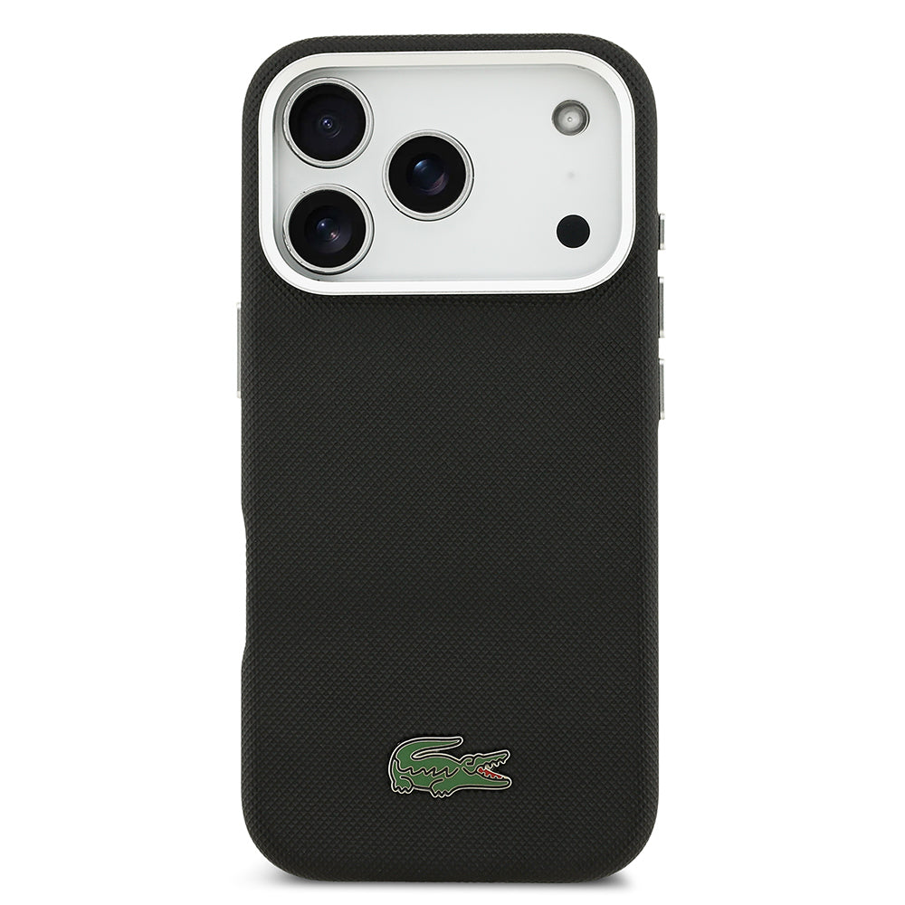 iPhone 17 Pro Max Kılıf Lacoste Orijinal Lisanslı M-Safe Şarj Özellikli PVC Pike Desenli Arka Yüzey İkonik Timsah Dokuma Logolu Kılıf
