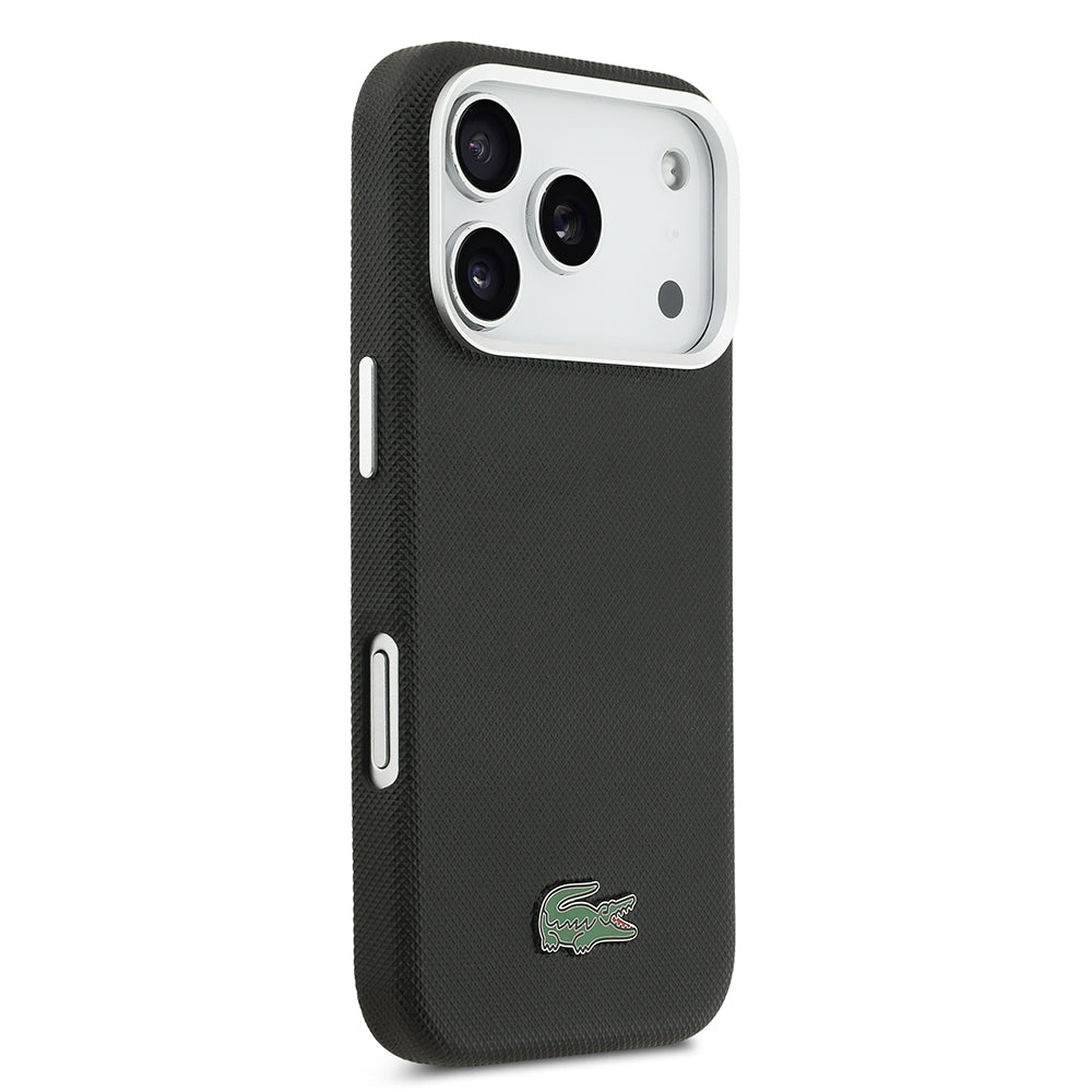iPhone 17 Pro Max Kılıf Lacoste Orijinal Lisanslı M-Safe Şarj Özellikli PVC Pike Desenli Arka Yüzey İkonik Timsah Dokuma Logolu Kılıf