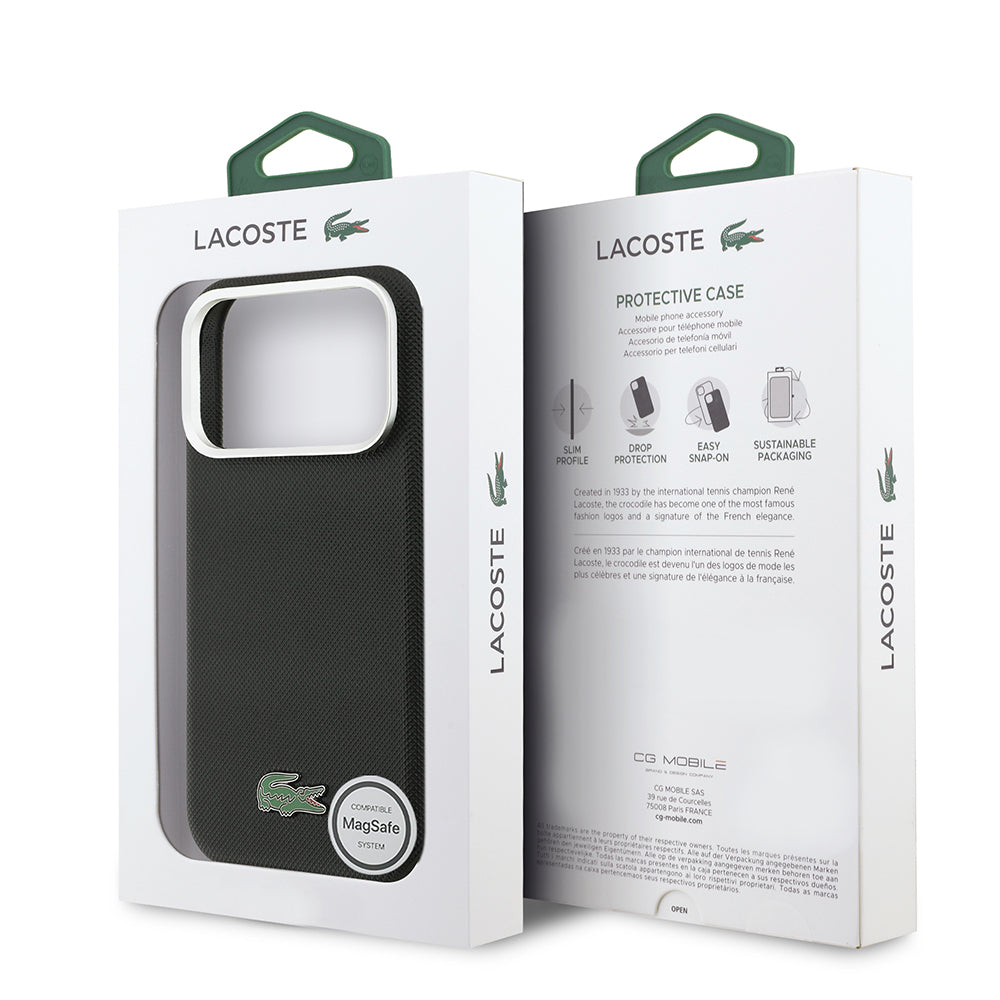 iPhone 17 Pro Max Kılıf Lacoste Orijinal Lisanslı M-Safe Şarj Özellikli PVC Pike Desenli Arka Yüzey İkonik Timsah Dokuma Logolu Kılıf