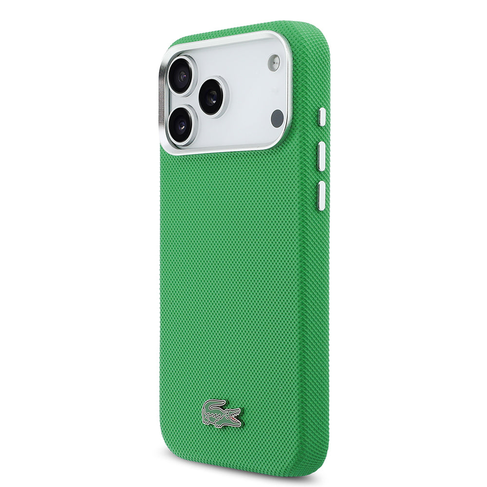 iPhone 17 Pro Max Kılıf Lacoste Orijinal Lisanslı M-Safe Şarj Özellikli PVC Pike Desenli Arka Yüzey İkonik Timsah Dokuma Logolu Kılıf