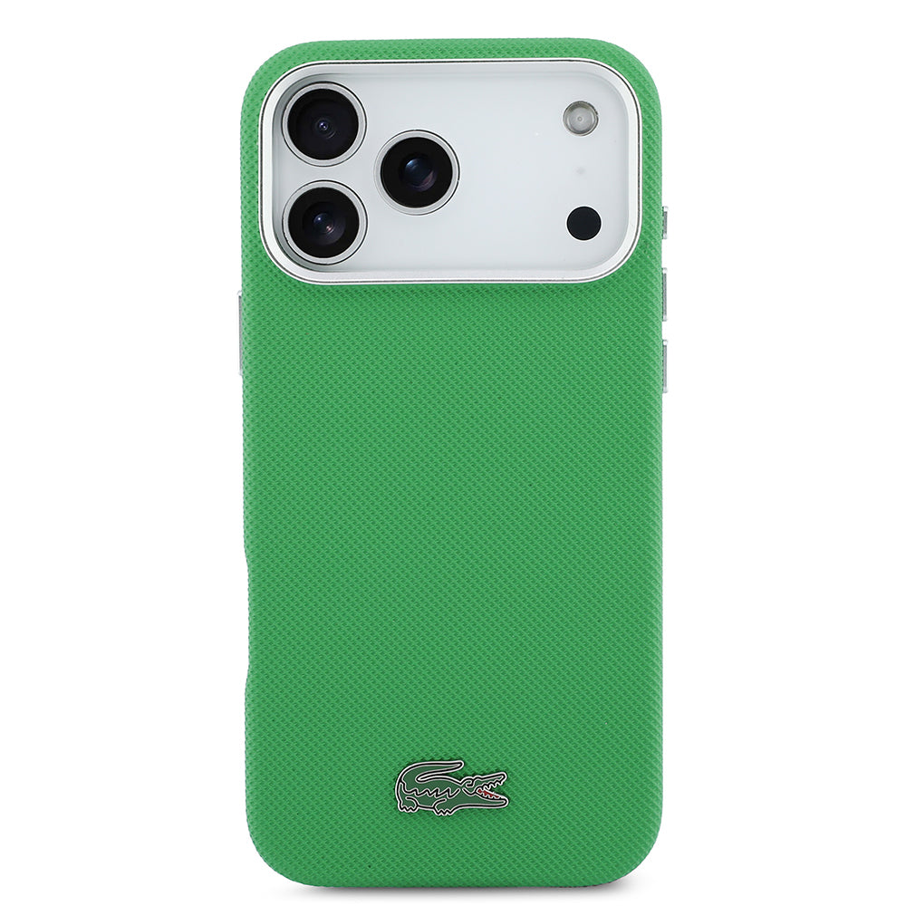 iPhone 17 Pro Max Kılıf Lacoste Orijinal Lisanslı M-Safe Şarj Özellikli PVC Pike Desenli Arka Yüzey İkonik Timsah Dokuma Logolu Kılıf