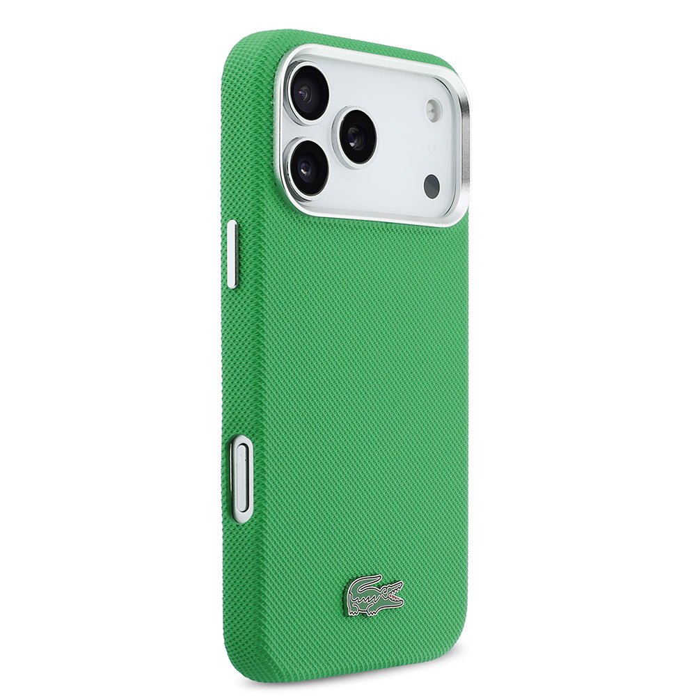 iPhone 17 Pro Max Kılıf Lacoste Orijinal Lisanslı M-Safe Şarj Özellikli PVC Pike Desenli Arka Yüzey İkonik Timsah Dokuma Logolu Kılıf