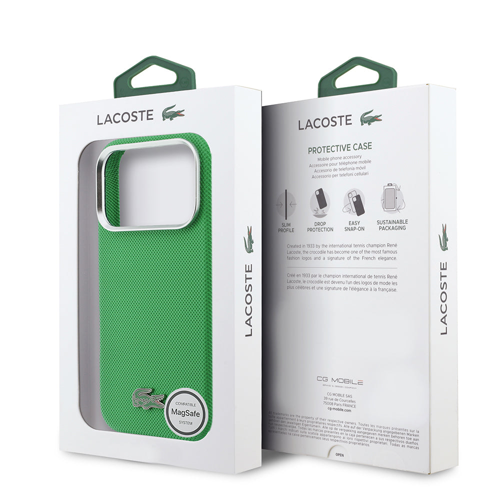 iPhone 17 Pro Max Kılıf Lacoste Orijinal Lisanslı M-Safe Şarj Özellikli PVC Pike Desenli Arka Yüzey İkonik Timsah Dokuma Logolu Kılıf
