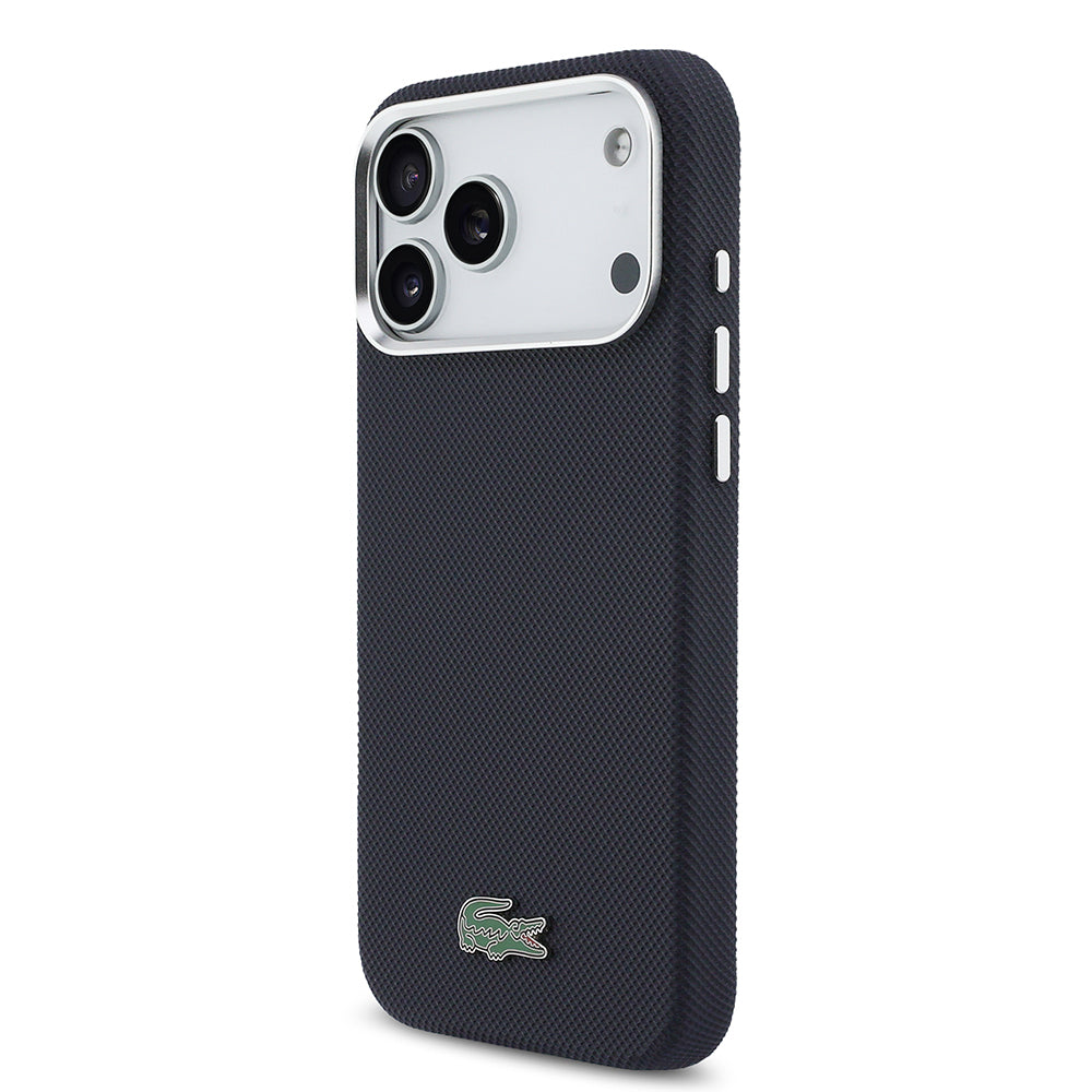 iPhone 17 Pro Max Kılıf Lacoste Orijinal Lisanslı M-Safe Şarj Özellikli PVC Pike Desenli Arka Yüzey İkonik Timsah Dokuma Logolu Kılıf