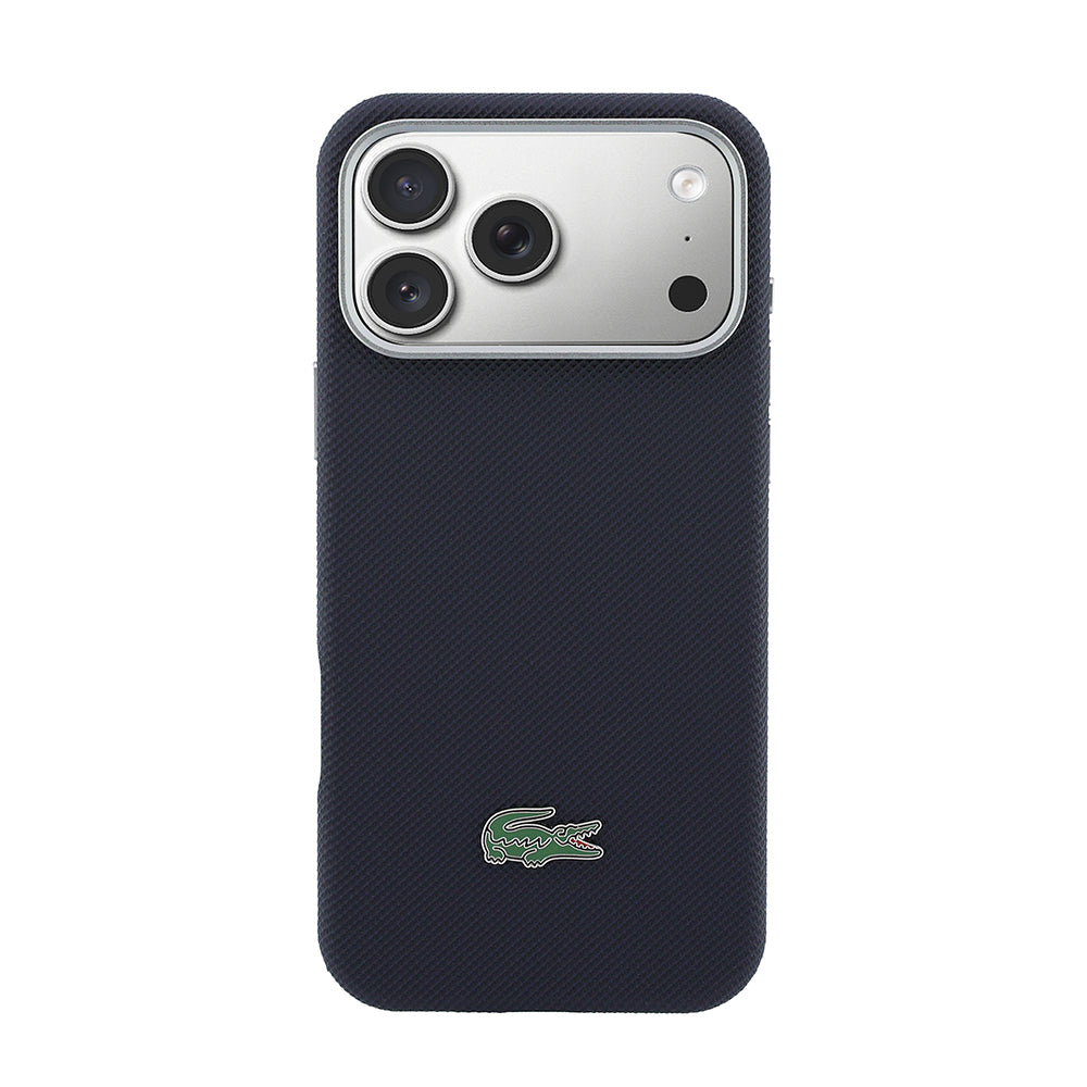 iPhone 17 Pro Max Kılıf Lacoste Orijinal Lisanslı M-Safe Şarj Özellikli PVC Yarı Pike Desenli Arka Yüzey İkonik Timsah Dokuma Logolu Kılıf