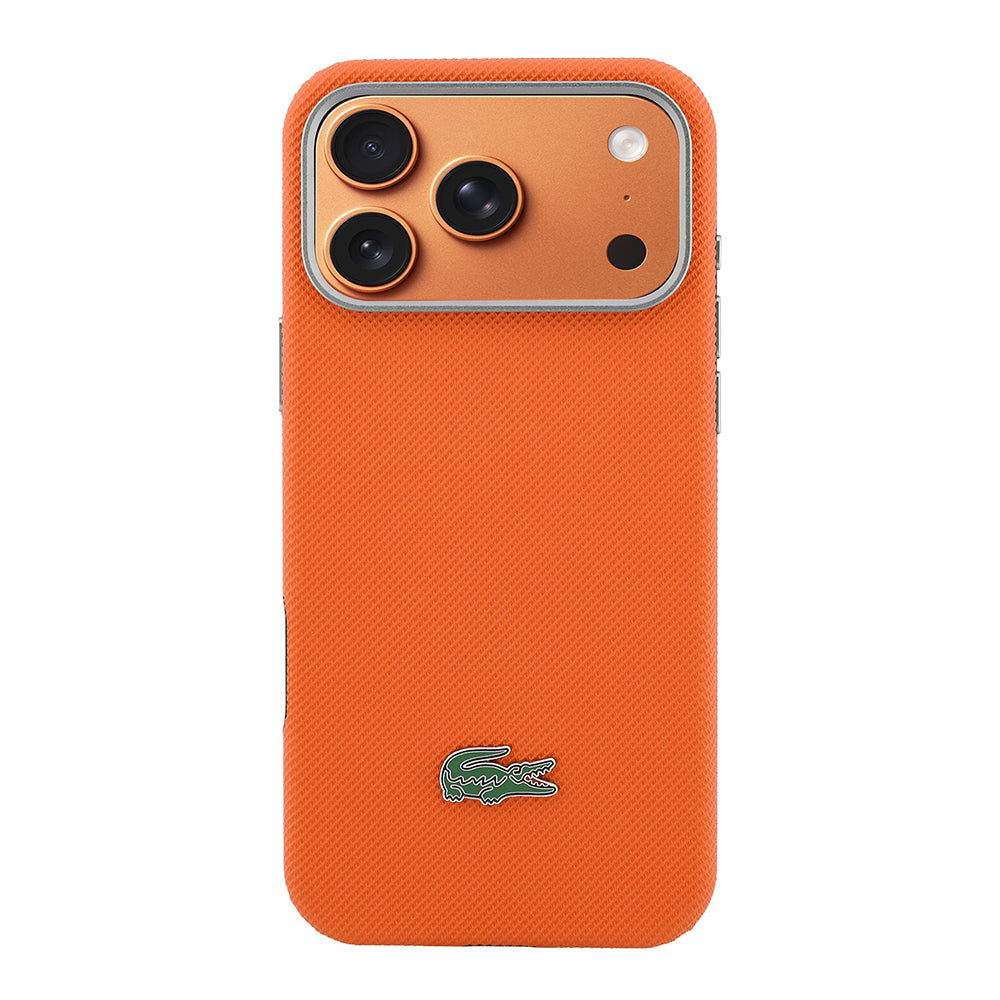 iPhone 17 Pro Max Kılıf Lacoste Orijinal Lisanslı M-Safe Şarj Özellikli PVC Yarı Pike Desenli Arka Yüzey İkonik Timsah Dokuma Logolu Kılıf