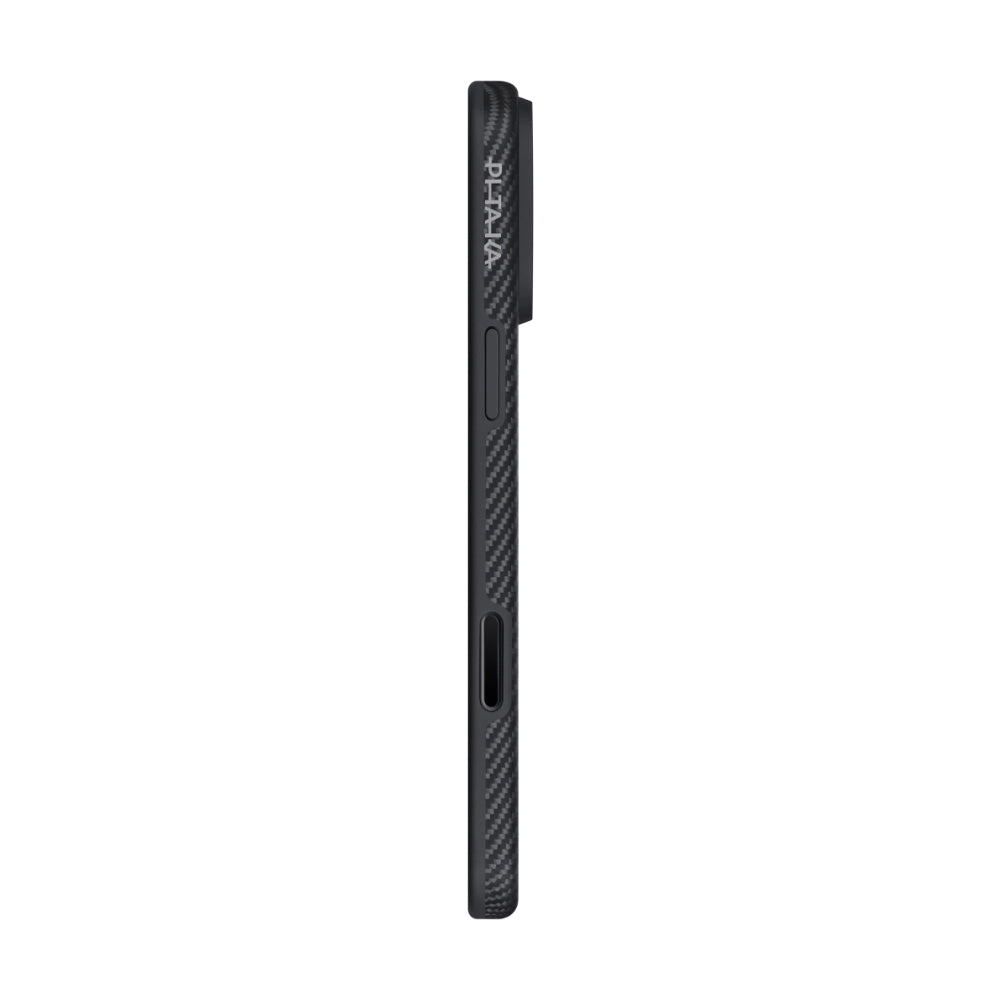 iPhone 17 Pro Max Kılıf M-safe Şarj Özellikli 1500D Aramid Karbon Fiber Pitaka Military-Grade Classic Serisi Black-Grey Twill Kılıf