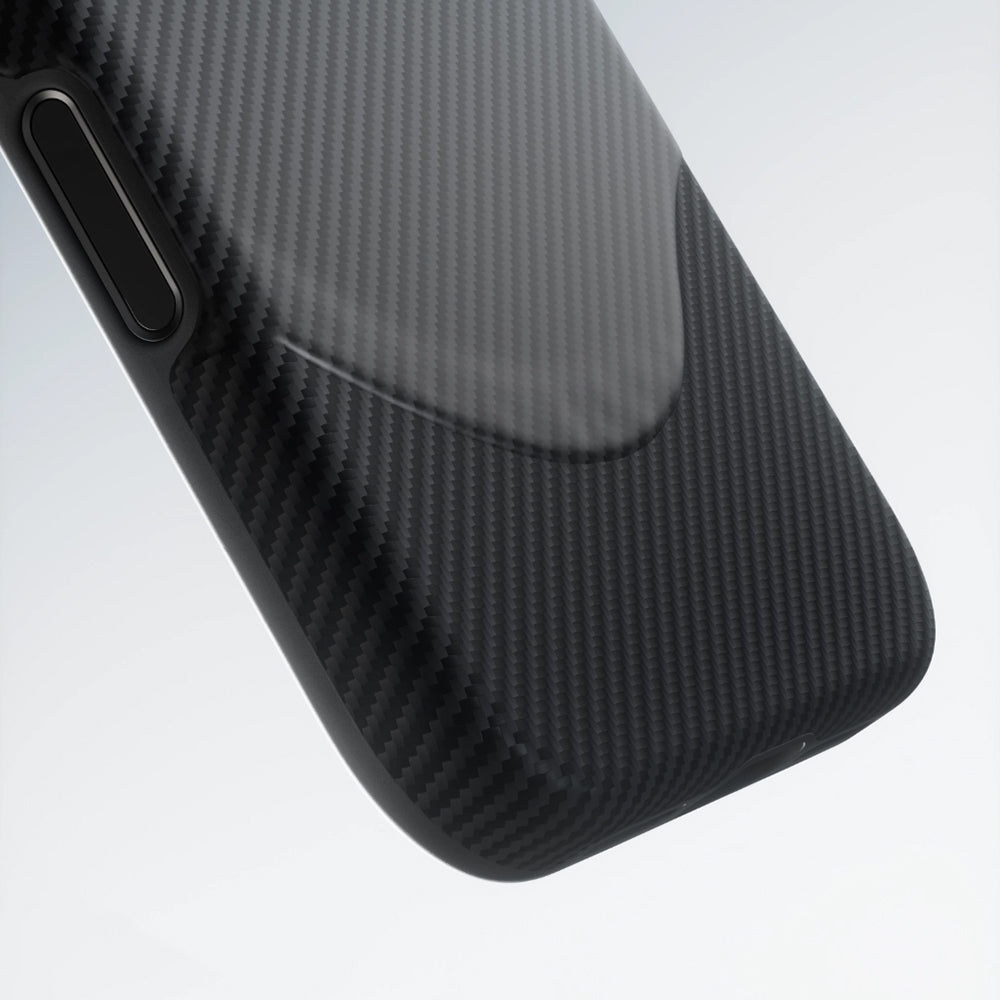 iPhone 17 Pro Max Kılıf M-safe Şarj Özellikli 1500D Aramid Karbon Fiber Pitaka Military-Grade Classic Serisi Black-Grey Twill Kılıf