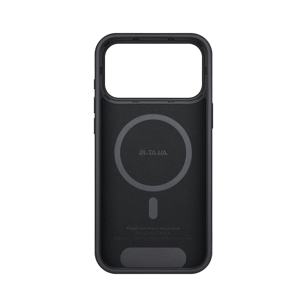 iPhone 17 Pro Max Kılıf M-safe Şarj Özellikli 1500D Aramid Karbon Fiber Pitaka Military-Grade Classic Serisi Black-Grey Twill Kılıf