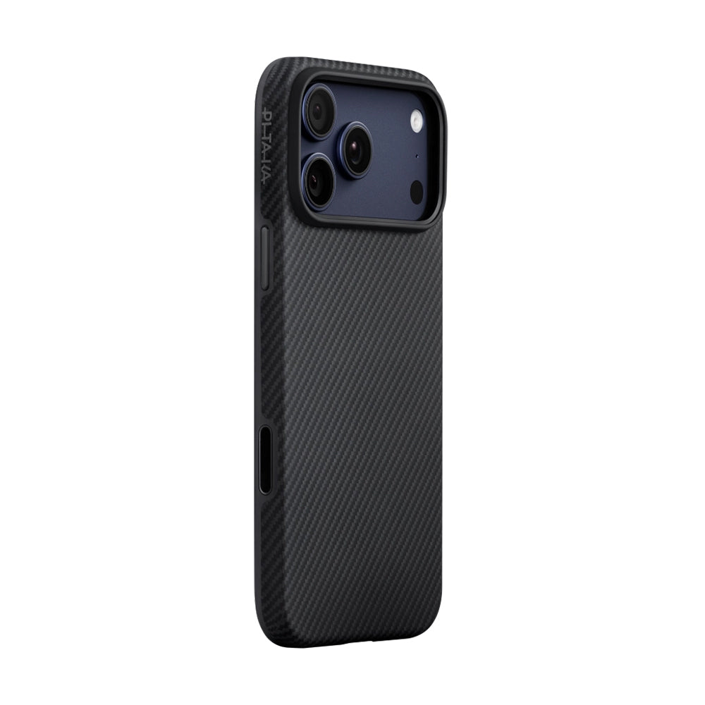 iPhone 17 Pro Max Kılıf M-safe Şarj Özellikli 1500D Aramid Karbon Fiber Pitaka Military-Grade Classic Serisi Black-Grey Twill Kılıf
