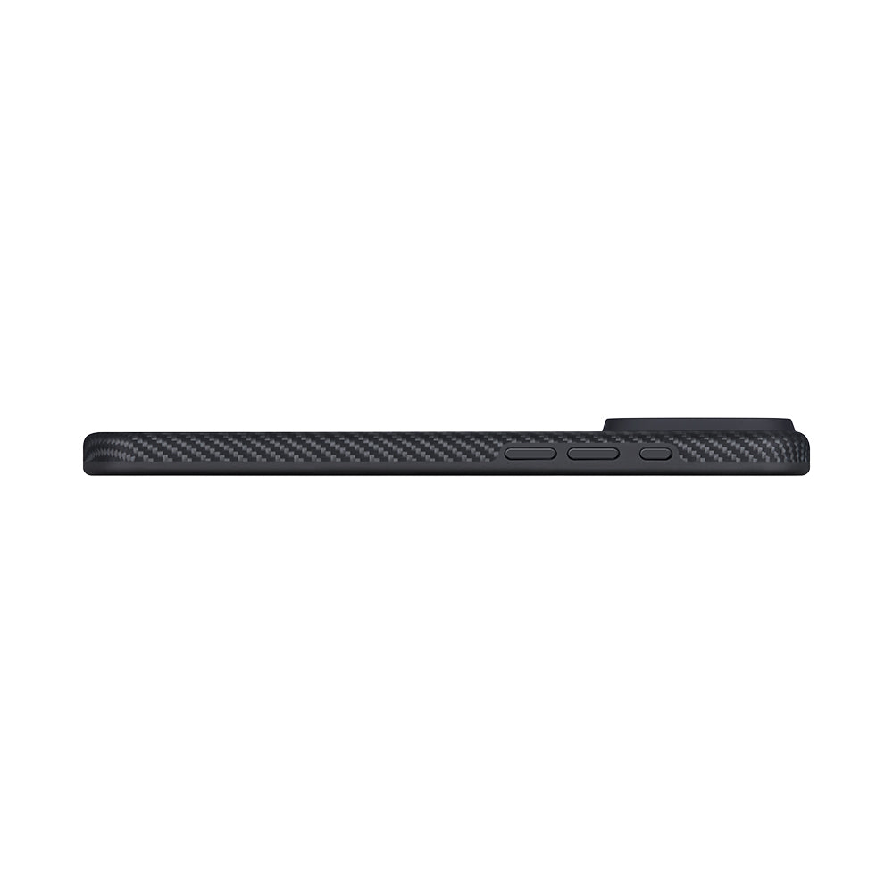 iPhone 17 Pro Max Kılıf M-safe Şarj Özellikli 1500D Aramid Karbon Fiber Pitaka Military-Grade Classic Serisi Black-Grey Twill Kılıf