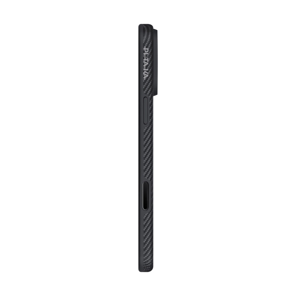 iPhone 17 Pro Max Kılıf M-safe Şarj Özellikli 1500D Aramid Karbon Fiber Pitaka Military-Grade Classic Serisi Black-Grey Twill Kılıf