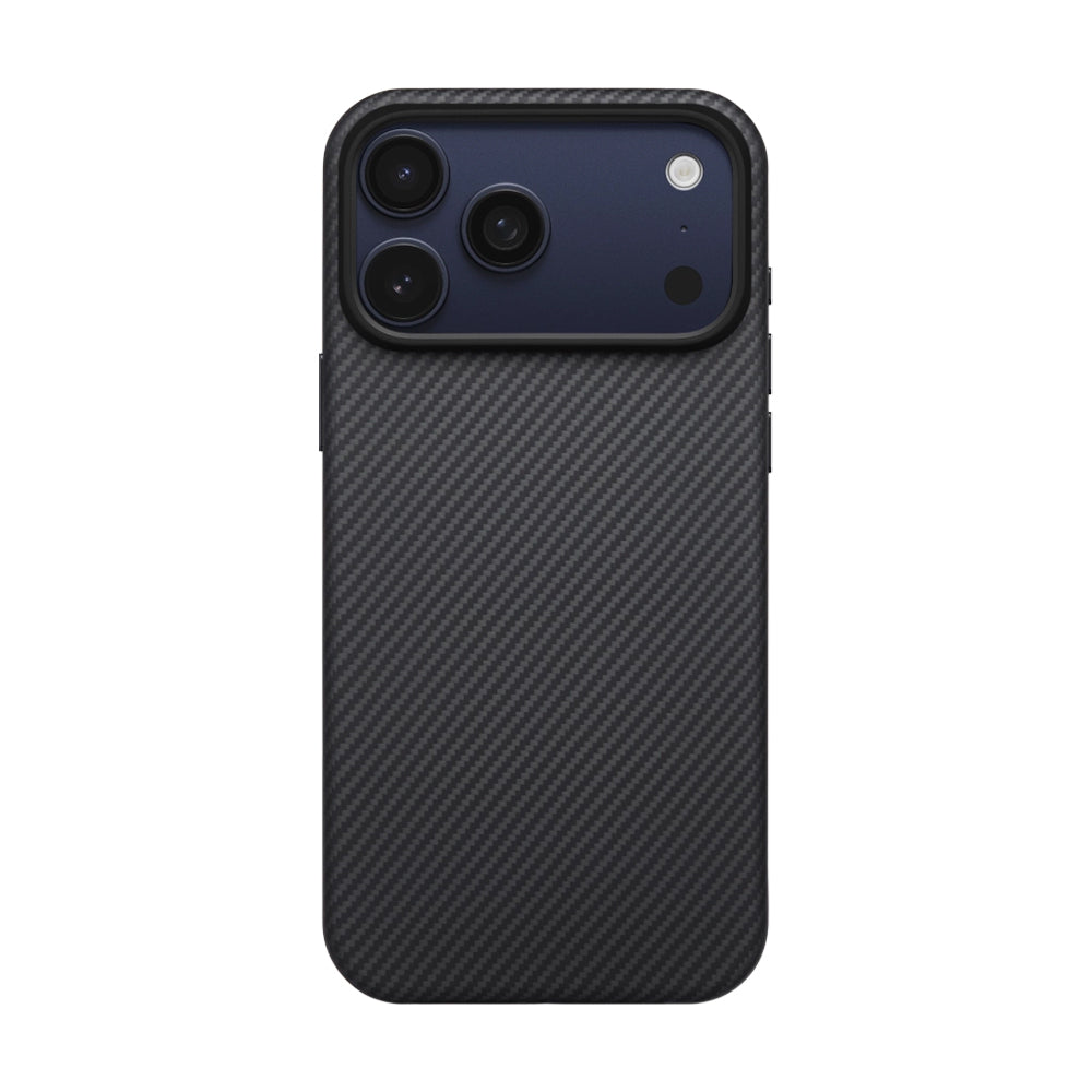iPhone 17 Pro Max Kılıf M-safe Şarj Özellikli 1500D Aramid Karbon Fiber Pitaka Military-Grade Classic Serisi Black-Grey Twill Kılıf