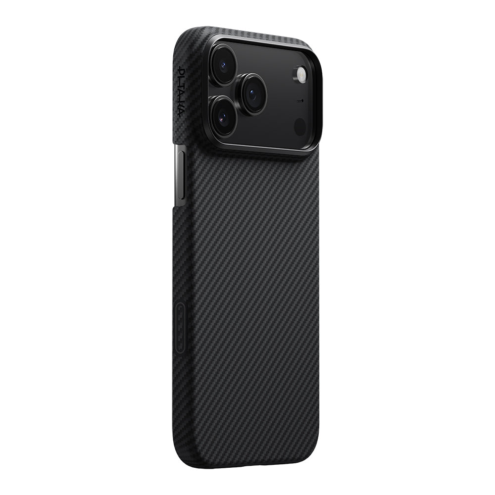 iPhone 17 Pro Max Kılıf M-safe Şarj Özellikli 1500D Aramid Fiber Pitaka Ultra-Slim Classic Serisi Black-Grey Twill Kılıf