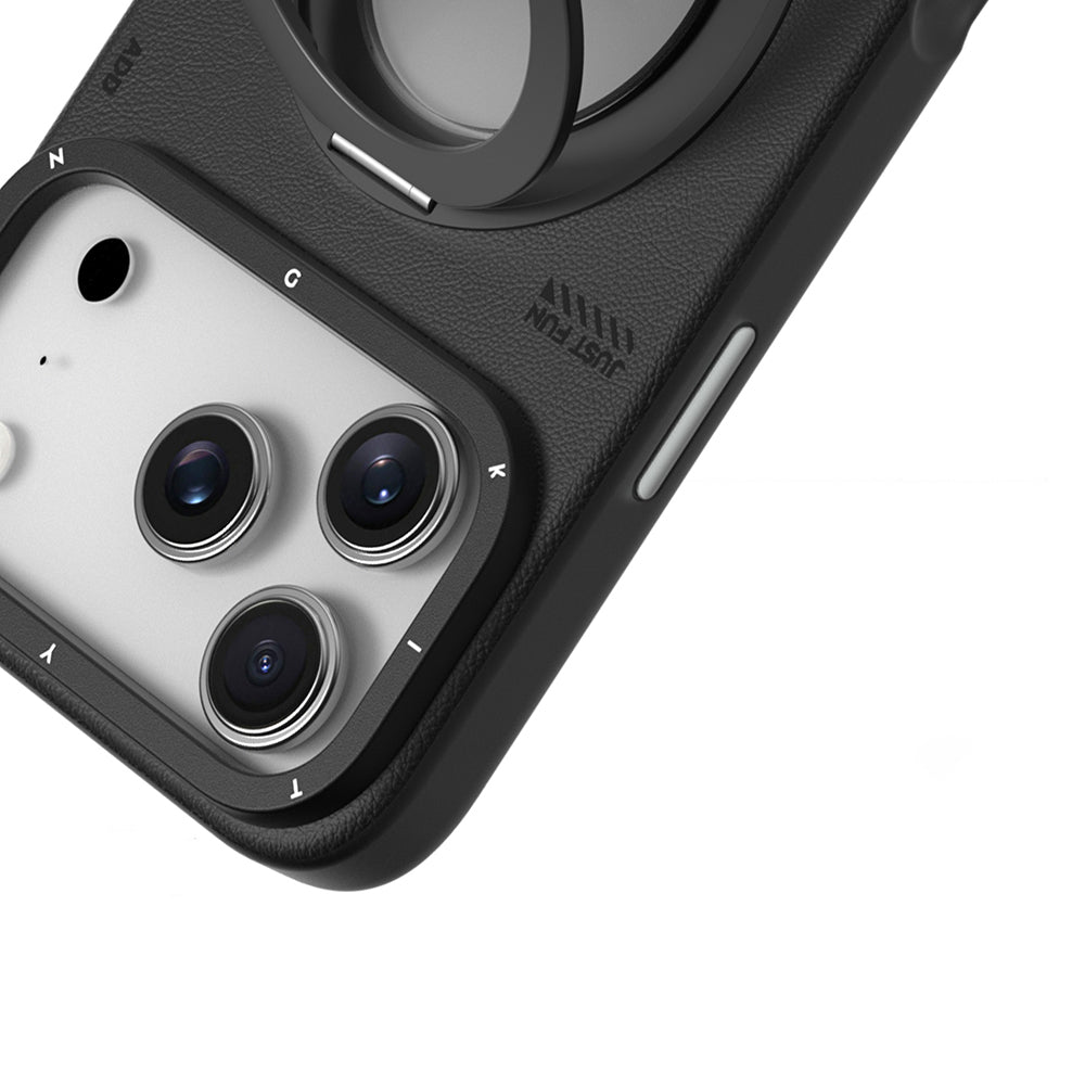 iPhone 17 Pro Max Kılıf M-safe Şarj Özellikli 360 Derece Standlı Basit Mat Deri Desenli Youngkit Tech Leather Serisi Kılıf