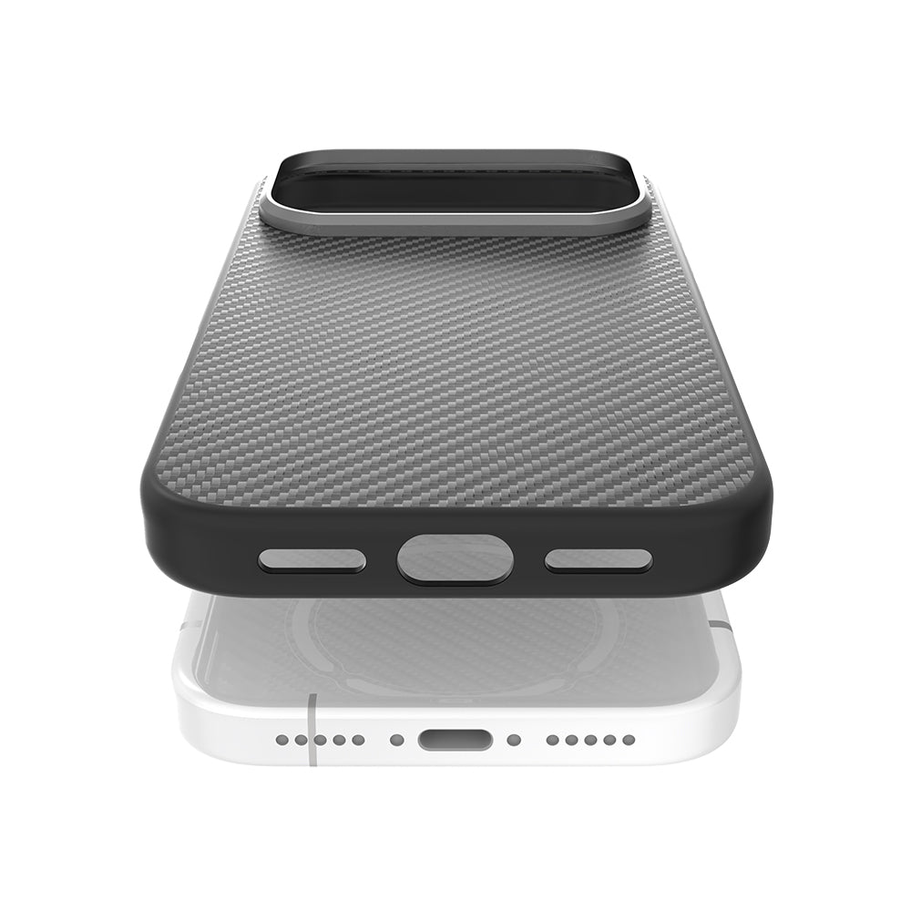 iPhone 17 Pro Max Kılıf M-safe Şarj Özellikli 600D Metal Kamera Çerçeveli Raptic Aramid Karbon Fiber Serisi Kılıf