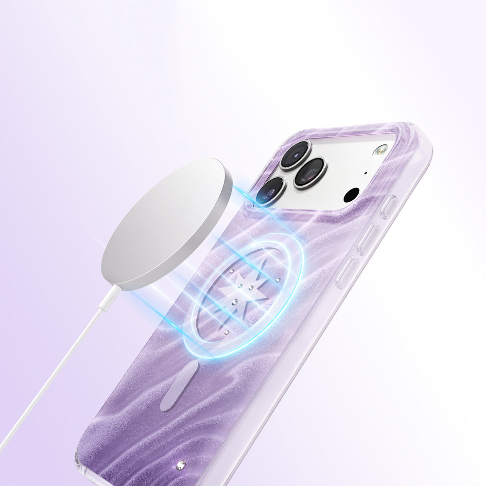 iPhone 17 Pro Max Kılıf M-Safe Şarj Özellikli Orijinal Swarovski Taşlı Zore Paris Rovix Sert PC Kılıf