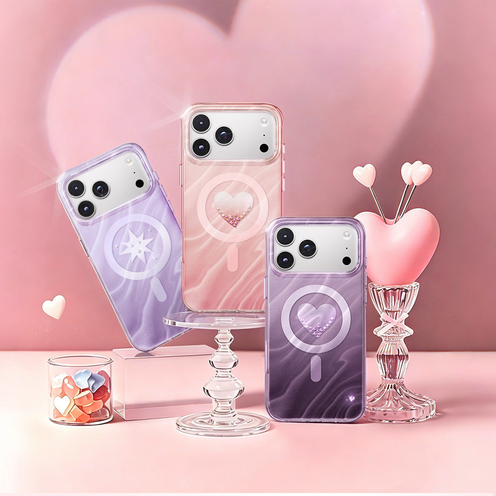 iPhone 17 Pro Max Kılıf M-Safe Şarj Özellikli Orijinal Swarovski Taşlı Zore Paris Rovix Sert PC Kılıf