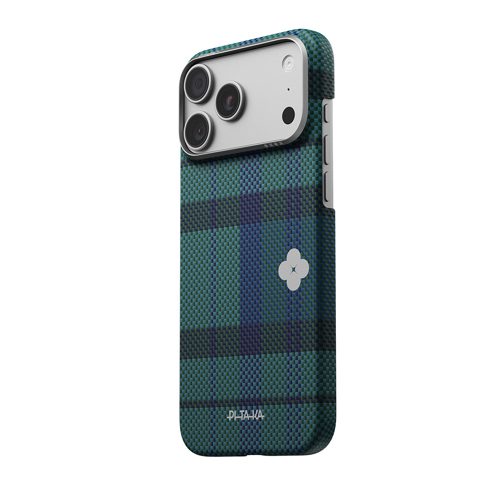 iPhone 17 Pro Max Kılıf M-safe Şarj Özellikli Aramid Karbon Fiber Pitaka Flora in Grid Serisi Kılıf