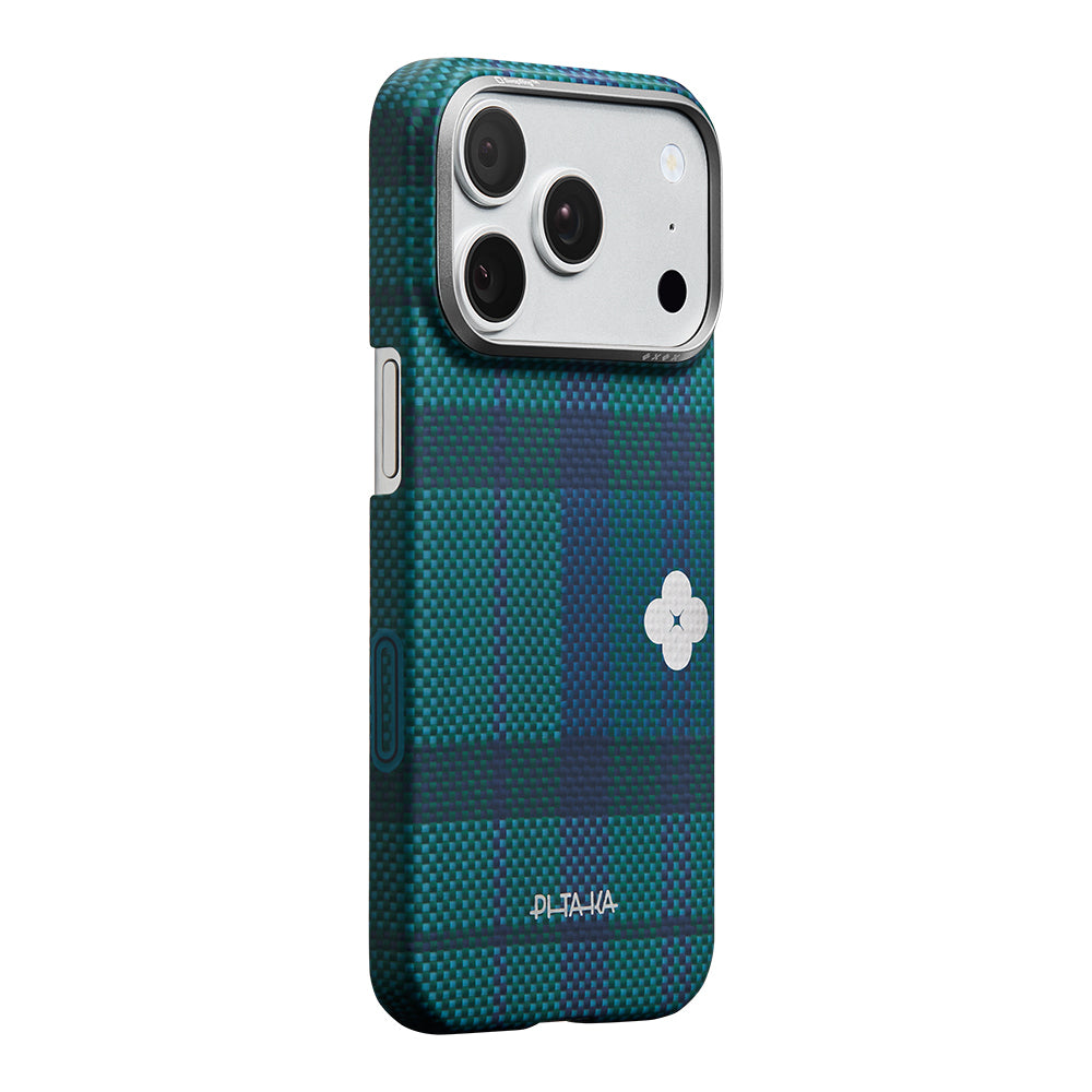 iPhone 17 Pro Max Kılıf M-safe Şarj Özellikli Aramid Karbon Fiber Pitaka Flora in Grid Serisi Kılıf