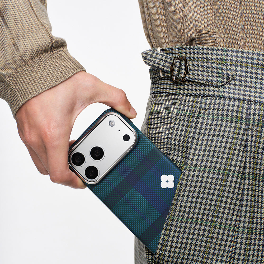 iPhone 17 Pro Max Kılıf M-safe Şarj Özellikli Aramid Karbon Fiber Pitaka Flora in Grid Serisi Kılıf