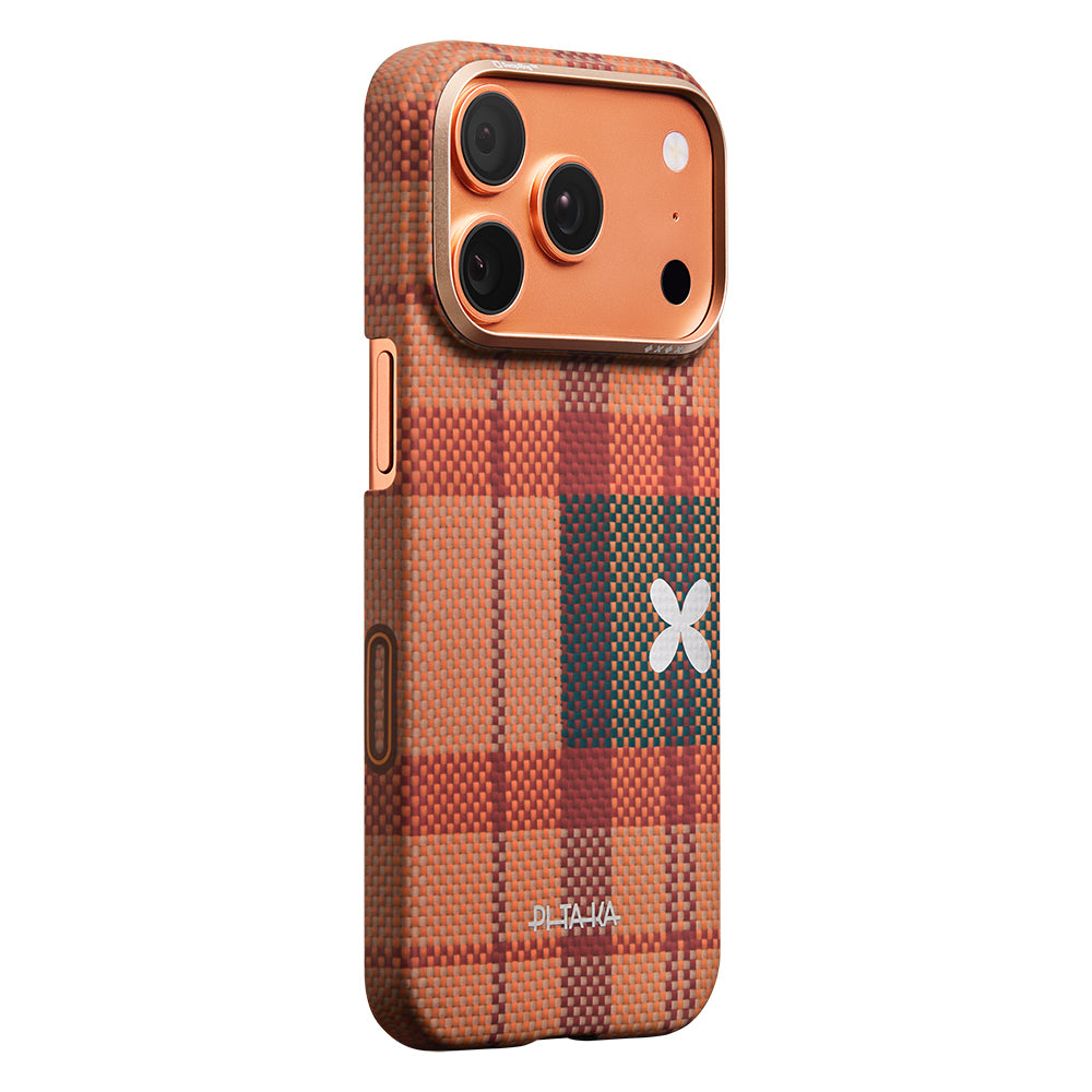 iPhone 17 Pro Max Kılıf M-safe Şarj Özellikli Aramid Karbon Fiber Pitaka Flora in Grid Serisi Kılıf