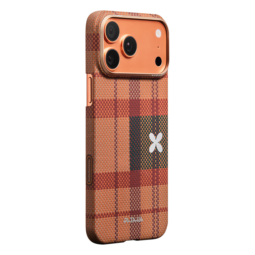 iPhone 17 Pro Max Kılıf M-safe Şarj Özellikli Aramid Karbon Fiber Pitaka Flora in Grid Serisi Kılıf