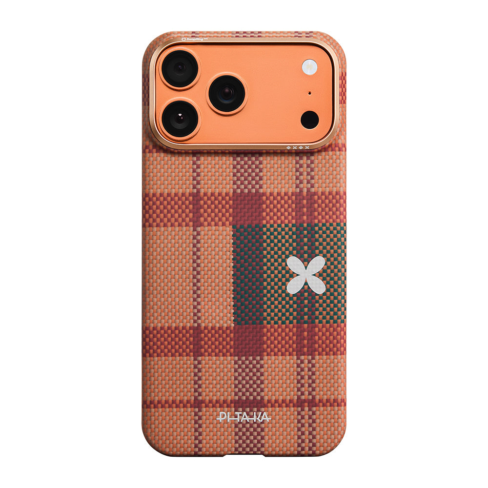 iPhone 17 Pro Max Kılıf M-safe Şarj Özellikli Aramid Karbon Fiber Pitaka Flora in Grid Serisi Kılıf