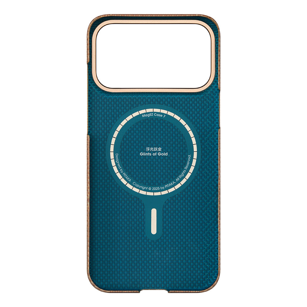 iPhone 17 Pro Max Kılıf M-safe Şarj Özellikli Aramid Karbon Fiber Pitaka Glints of Gold Ultra Slim Serisi Kılıf