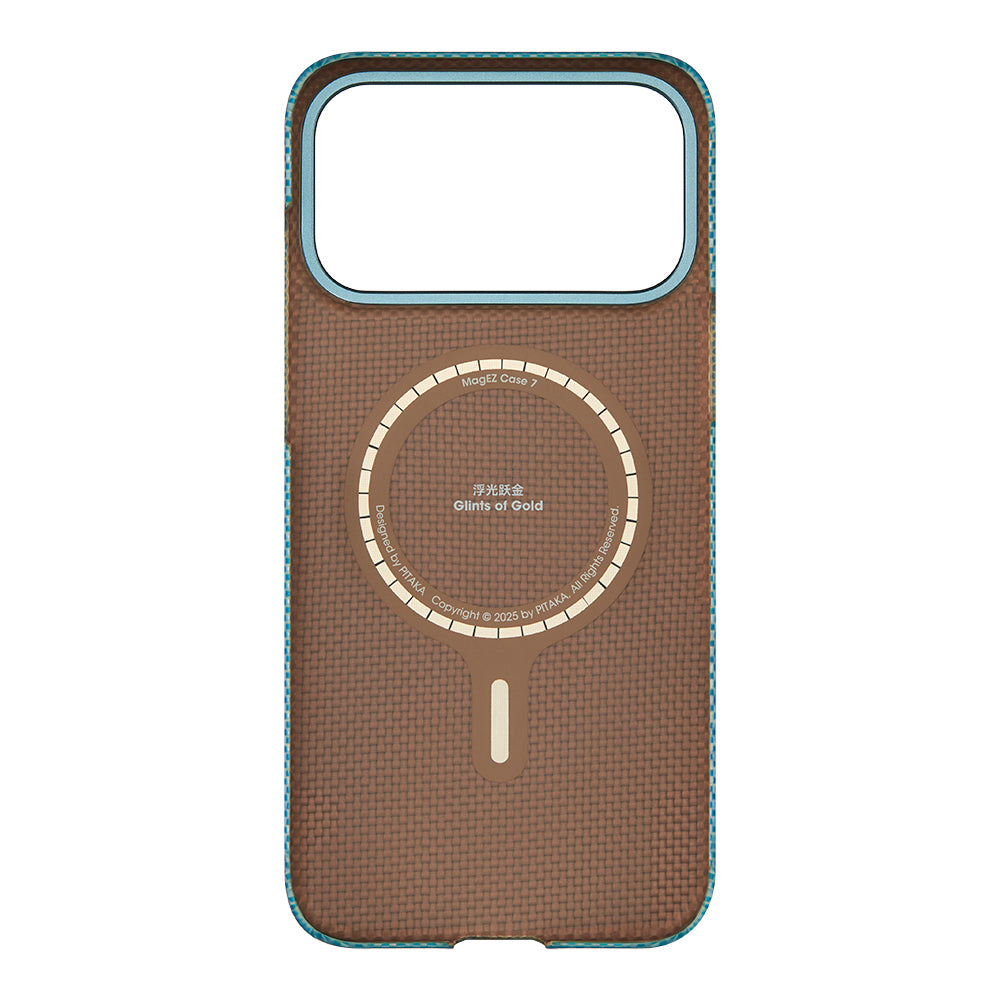 iPhone 17 Pro Max Kılıf M-safe Şarj Özellikli Aramid Karbon Fiber Pitaka Glints of Gold Ultra Slim Serisi Kılıf
