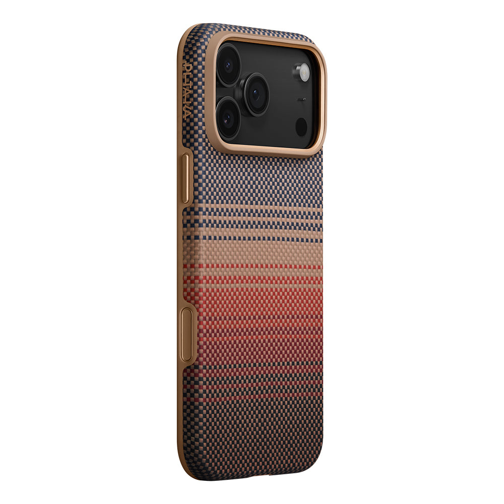iPhone 17 Pro Max Kılıf M-safe Şarj Özellikli Aramid Karbon Fiber Pitaka Military-Grade Sunset-Moonrise Serisi Kılıf