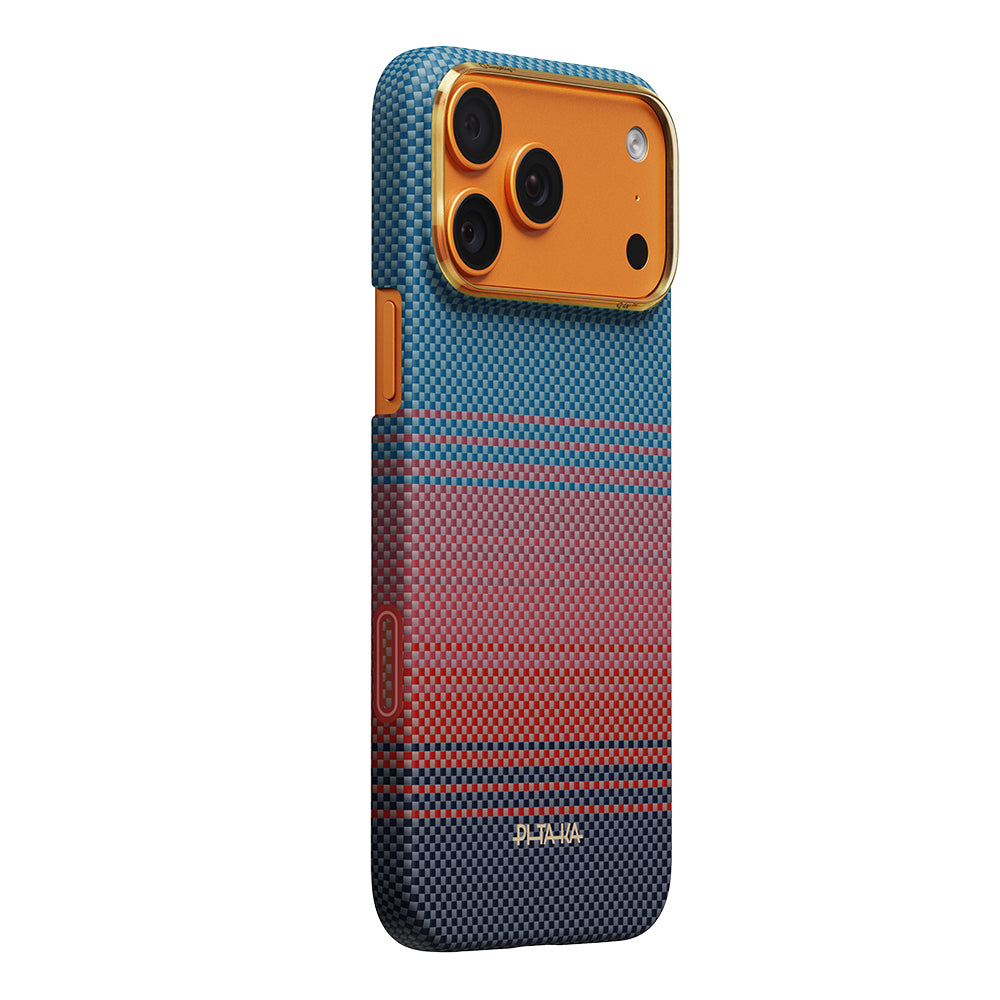 iPhone 17 Pro Max Kılıf M-safe Şarj Özellikli Aramid Karbon Fiber Pitaka Sunset 2.0 California Dream Serisi Kılıf