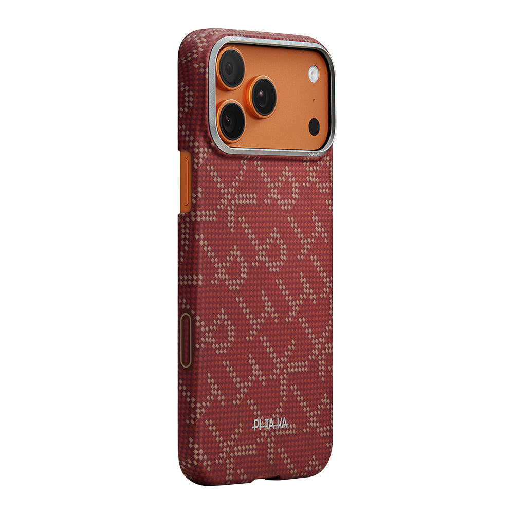 iPhone 17 Pro Max Kılıf M-safe Şarj Özellikli Aramid Karbon Fiber Pitaka Tactile Woven Monogram Serisi Kılıf