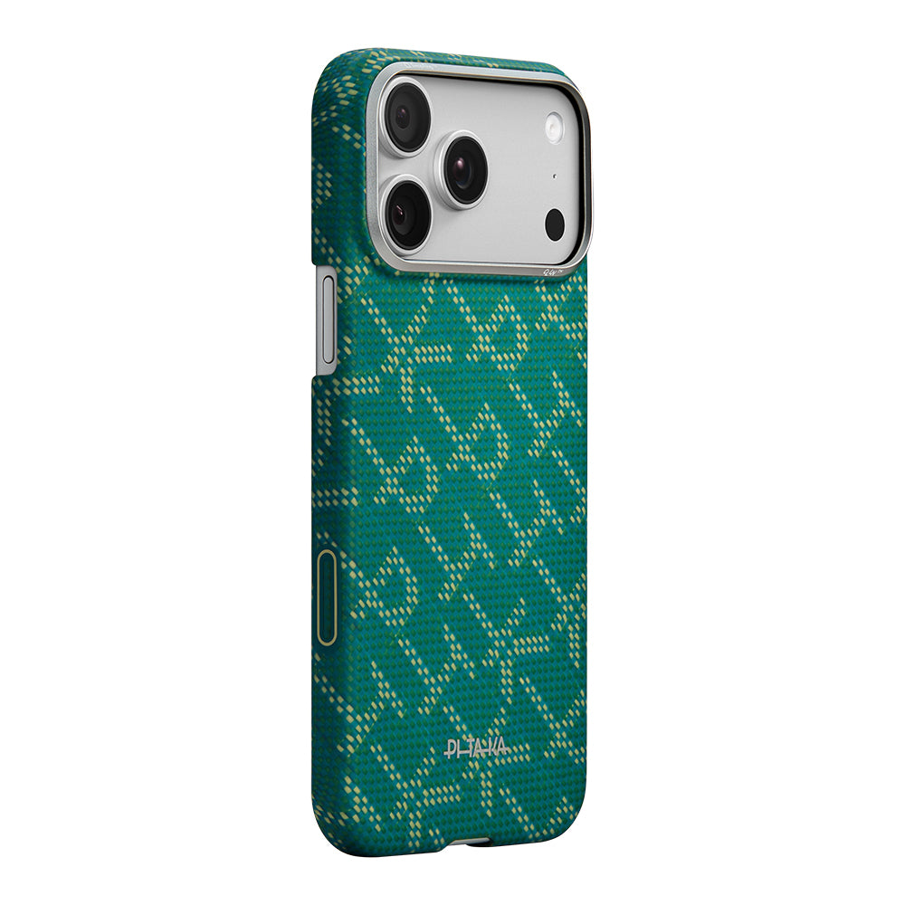 iPhone 17 Pro Max Kılıf M-safe Şarj Özellikli Aramid Fiber Pitaka Tactile Woven Monogram Serisi Kılıf