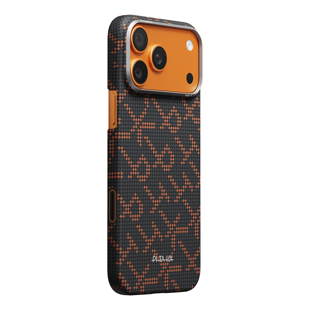iPhone 17 Pro Max Kılıf M-safe Şarj Özellikli Aramid Karbon Fiber Pitaka Tactile Woven Monogram Serisi Kılıf